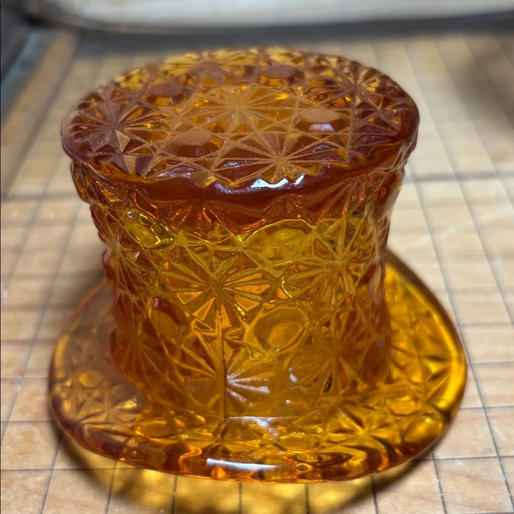 Large Clear and Small Topaz Fenton Hat Daisy Button Glass Vases